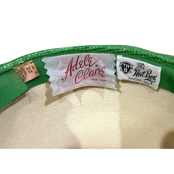 Adele Claire Vintage Hat Women’s Wide Brim Woven Derby Green Ivory Bow Fancy - Picture 8 of 8